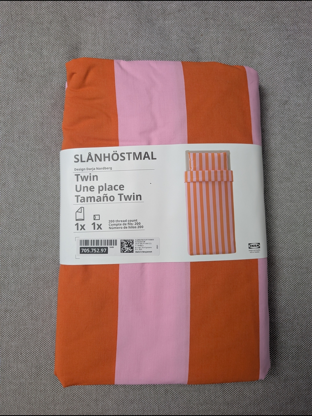 New IKEA SLÅNHÖSTMAL Twin Duvet Set in Pink and Orange Stripes 705.752.97